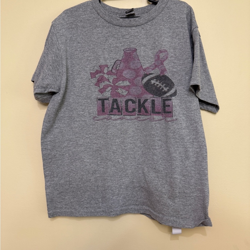 Gildan Gray Kids Short Sleeve Tee with breast cancer awareness Design